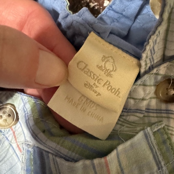 Vintage Classic Winnie the Pooh blue plaid shortall overalls 6m boys airplane - Picture 3 of 3